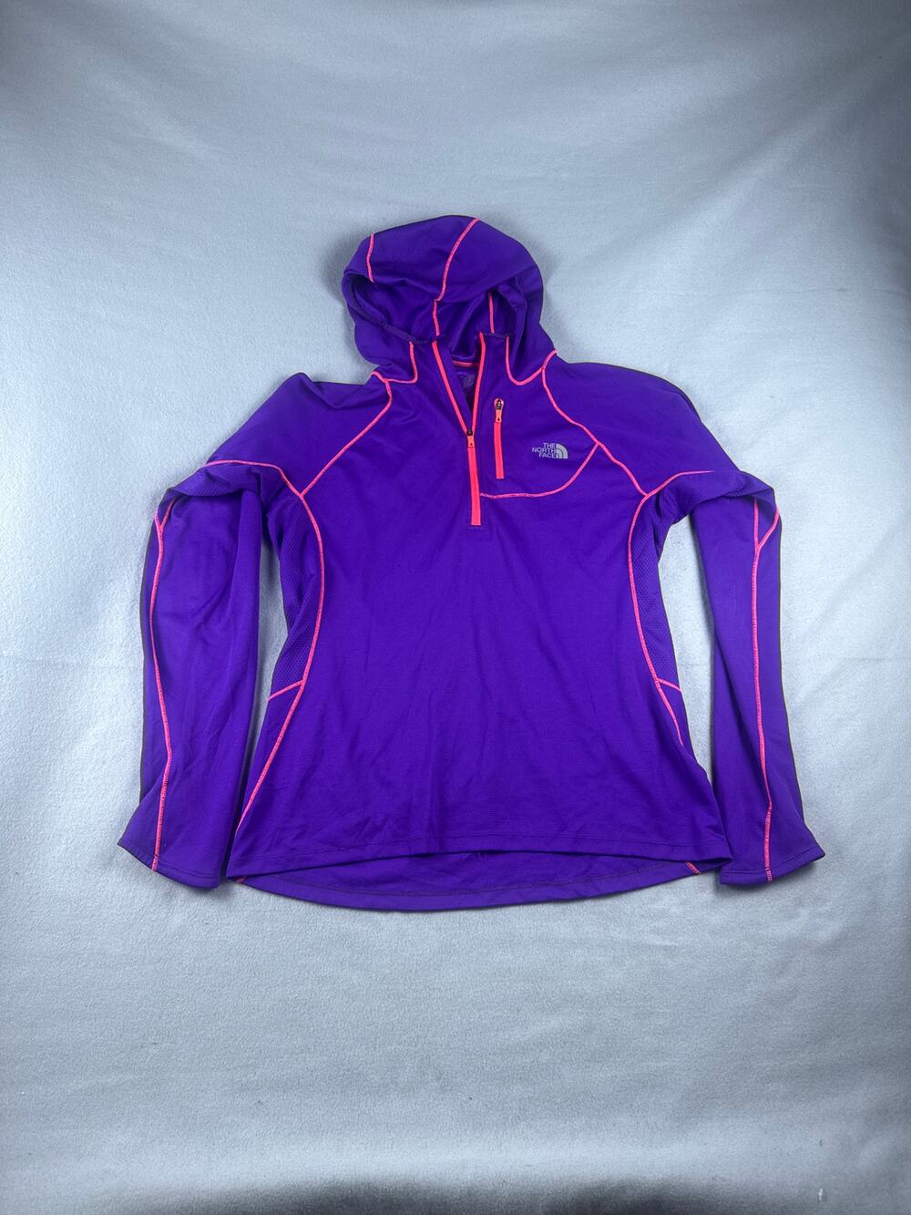 The North Face Impulse Active Shirt Womens M Purple Pink Trim 1/4 Zip Hooded Gym